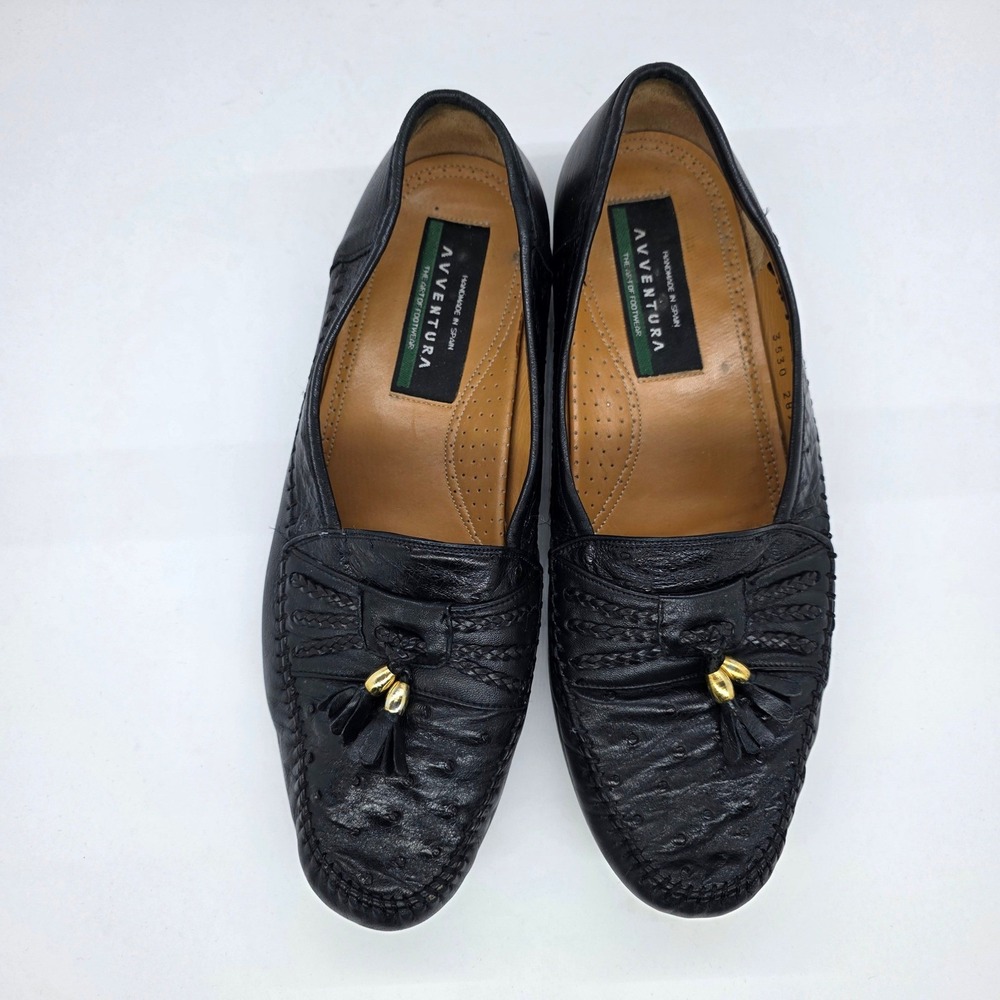Avventura Black Ostrich Quill Tassel Loafers Men's 10M Handmade in Spain 3530 - Picture 7 of 11